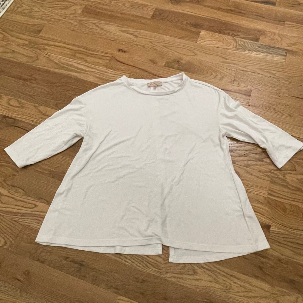 Philosophy Republic Clothing White Split Back 3/4 Sleeve Knit Top Womens Size L